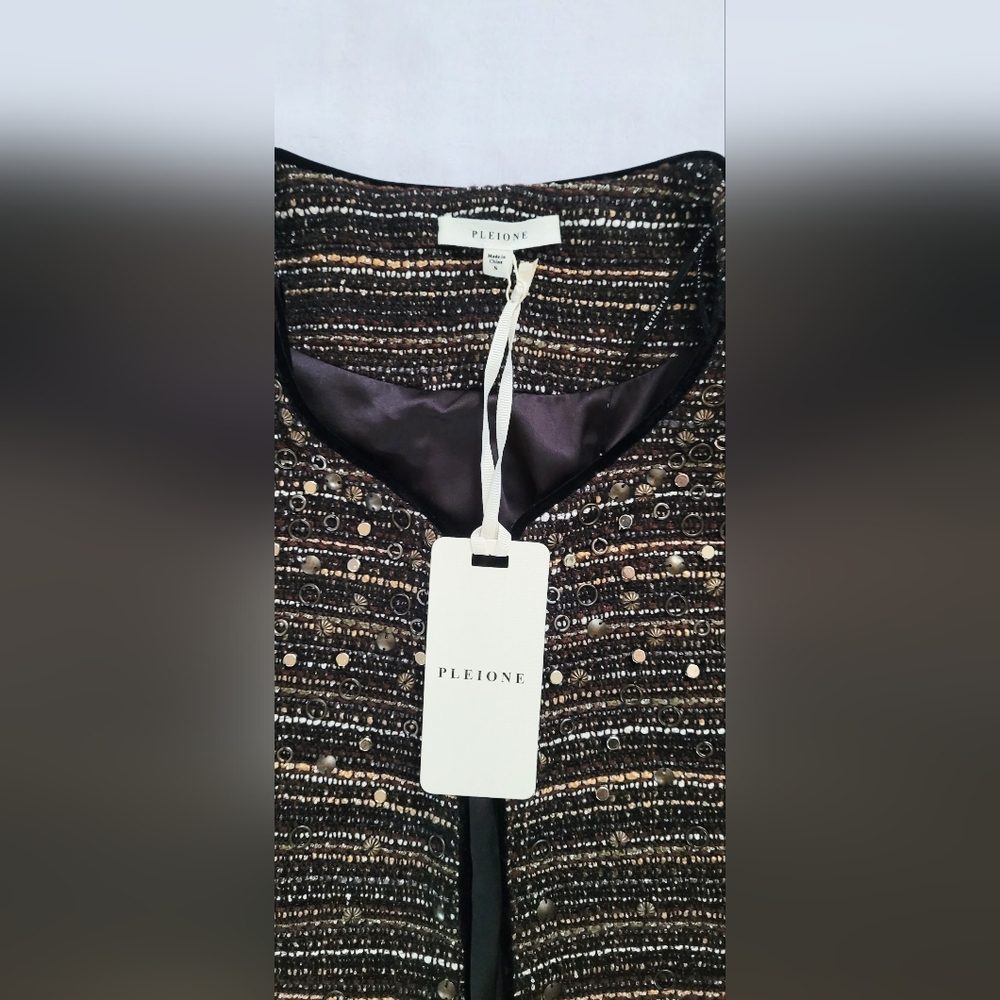 NWT! Metallic Tweed Sequin Crop Women's Open Front Spring Blazer/Jacket Small - Picture 5 of 17